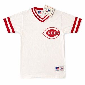 Vintage Cincinnati Reds Russell Athletic Ringer Tee Youth M MLB Deadstock NWT